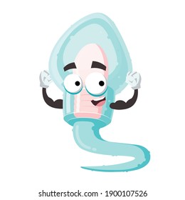 cartoon human sperm cell mascot shows its strength on a white background