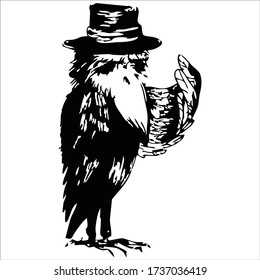 Cartoon humanized bird painted in a humorous decorative style. A drawing can be a fun decoration for different items or gifts