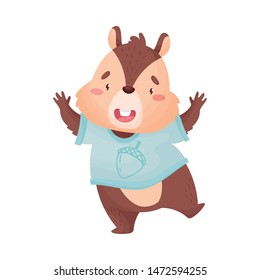 Cartoon humanized chipmunk in t-shirt. Vector illustration on white background.