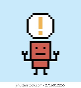 Cartoon humanoid Roboter Ausrufezeichen Spielzeug Roboter Ingenieur Bot Maschine Business Vektor Charakter Automatisierung elektronische Spiel Hintergrund 8-Bit künstliche Intelligenz Pixel Kunst.