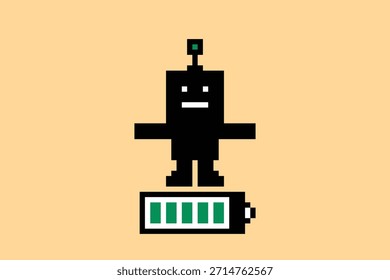 Cartoon humanoid robot learning toy robotic engineer bot machine business vector character automation electronic game background 8bit artificial intelligence pixel art.