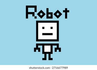 Cartoon humanoid robot learning toy robotic engineer bot machine business vector character automation electronic technology background 8bit artificial intelligence pixel art.