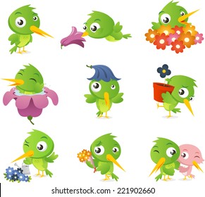 Cartoon hummingbird bird set collection, vector illustration. 