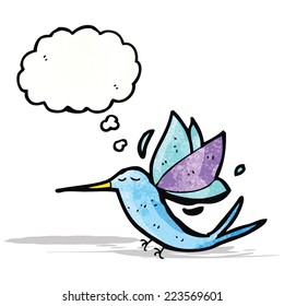 colibrí de dibujos animados con burbuja de pensamientos