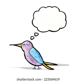 colibrí de dibujos animados con burbuja de pensamientos
