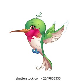 Cartoon hummingbird, vector illustration. Cute exotic tropical bird. Graphic Isolated on white background.