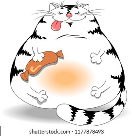 Cartoon Humor Concept Illustration of Fat Cat Saying or Proverb
