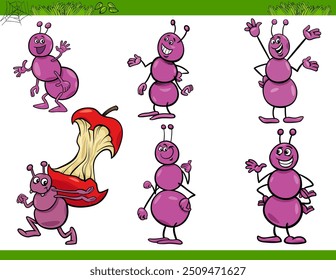 Cartoon humorous illustration of comic ants insects animal characters set