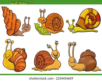 Cartoon humorous illustration of comic snails animal characters set