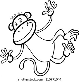 Cartoon Humorous Illustration of Cute Funny Monkey for Coloring Book