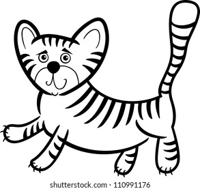 Cartoon Humorous Illustration of Cute Little Tiger for Coloring Book