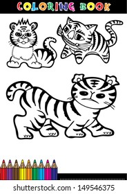 Cartoon Humorous Illustration of Cute Little Tiger for Coloring Book