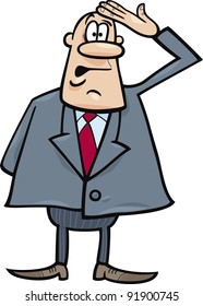 cartoon humorous illustration of funny confused businessman