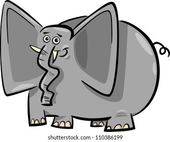 Cartoon Humorous Illustration of Funny Gray Elephant