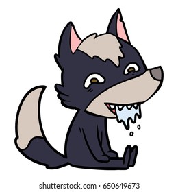 cartoon hungry wolf sitting waiting