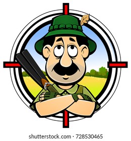 Cartoon hunter. Avatar, emblem, logo.