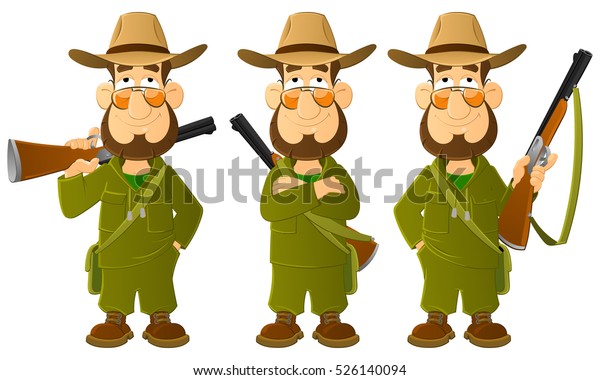 Cartoon Hunter Large Set Mascots Stock Vector (Royalty Free) 526140094