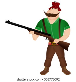 Cartoon hunter on a white background. Vector illustration