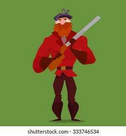 Cartoon Hunter Vector Illustration. Man with gun. 