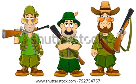 Cartoon hunters. Set mascots.