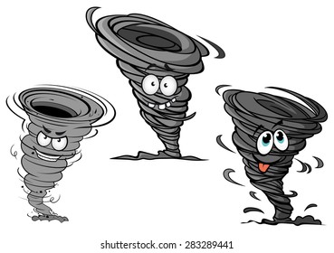 Cartoon hurricane, tornado and typhoon characters for sport team mascot or weather design
