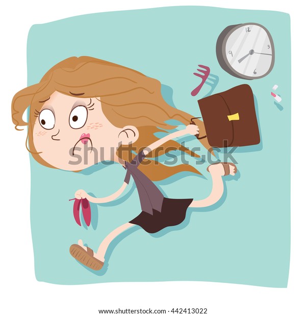 Cartoon Hurry Woman Late Work Stock Vector Royalty Free 442413022