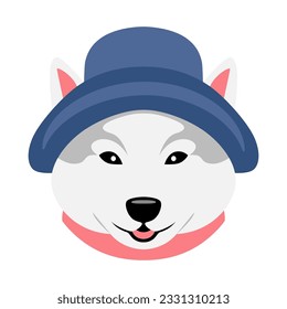 Cartoon Husky Dog In The Hat
