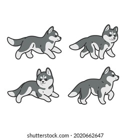 Cartoon husky dogs sketch line icon. Сute dog icons set. Childish print for nursery, kids apparel, poster, postcard, pattern.