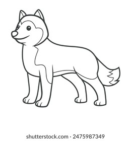 Cartoon husky drawing with line art style. Simple design outline style. You can give color you want. Vector illustration