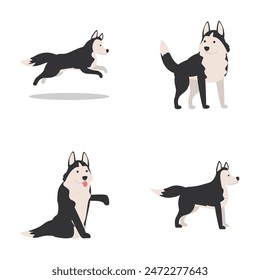 Cartoon husky icons set cartoon vector. Happy domestic husky puppy. Pet, animal