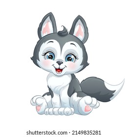 Cartoon husky puppy, vector illustration. Cute dog. isolated on white background.