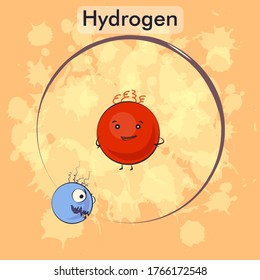 Cartoon hydrogen atom, vector illustration