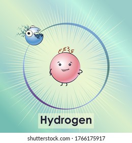 Átomo de hidrógeno de dibujos animados, ilustración vectorial