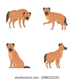 Cartoon hyena icons set cartoon vector. Spotted wild hyena. African animal