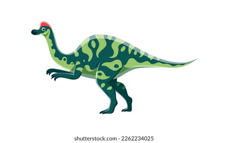 Cartoon Hypacrosaurus dinosaur character. Mesozoic era creature or dinosaur, paleontology lizard. Extinct reptile, isolated prehistoric herbivore animal vector personage with crest