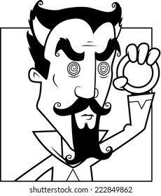 A cartoon hypnotist with a magical amulet.