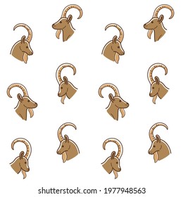 Cartoon ibex - seamless trendy pattern with ibex head. Contour vector illustration for prints, clothing, packaging and postcards.