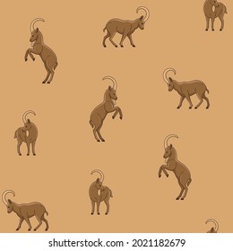 Cartoon ibex - nahtloses trendiges Muster mit Silhouette von ibex. Vektorgrafik für Drucke, Kleidung, Verpackung und Postkarten.