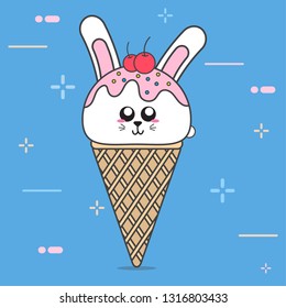 cartoon ice cream and animal sweet food with character cute vector design