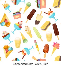 Cartoon Ice Cream Background Pattern Different Shape For Cafe and Restaurant Menu Flat Design Style. Vector illustration