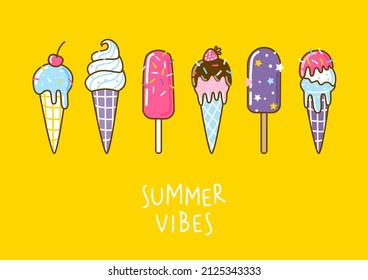 Cartoon ice cream border on yellow background for Your sweet design