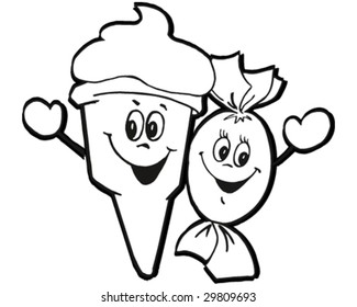 cartoon ice cream and candy vector illustration