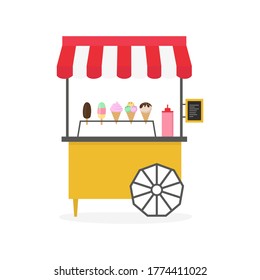 Cartoon ice cream cart, street food. Vector illustration.