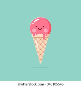 Cartoon Ice Cream Character. Vector Illustration.