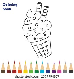 cartoon ice cream coloring book design illustration 