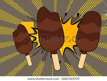 Cartoon Ice Cream, comic book cold dessert. Retro vector comics pop art design.