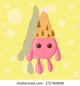 Cartoon ice cream cone abstract background. Vector illustration