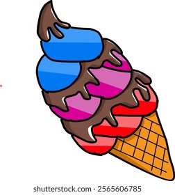 Cartoon ice cream cone with colorful scoops