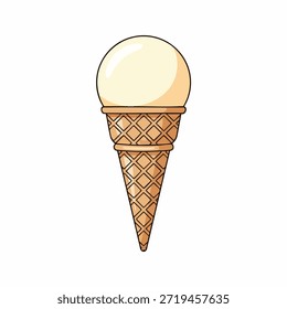 Un cono de helado de dibujos animados con helado de vainilla en un cono de waffle
