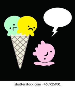 cartoon ice cream cone with speech bubble - vector illustration.